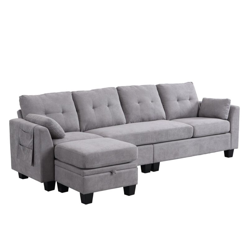 Brunswick Large 4-Seater Storage Chaise Sofa in Light Grey - Image 8