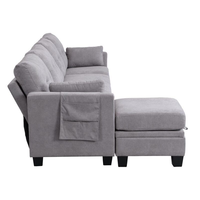 Brunswick Large 4-Seater Storage Chaise Sofa in Light Grey - Image 9