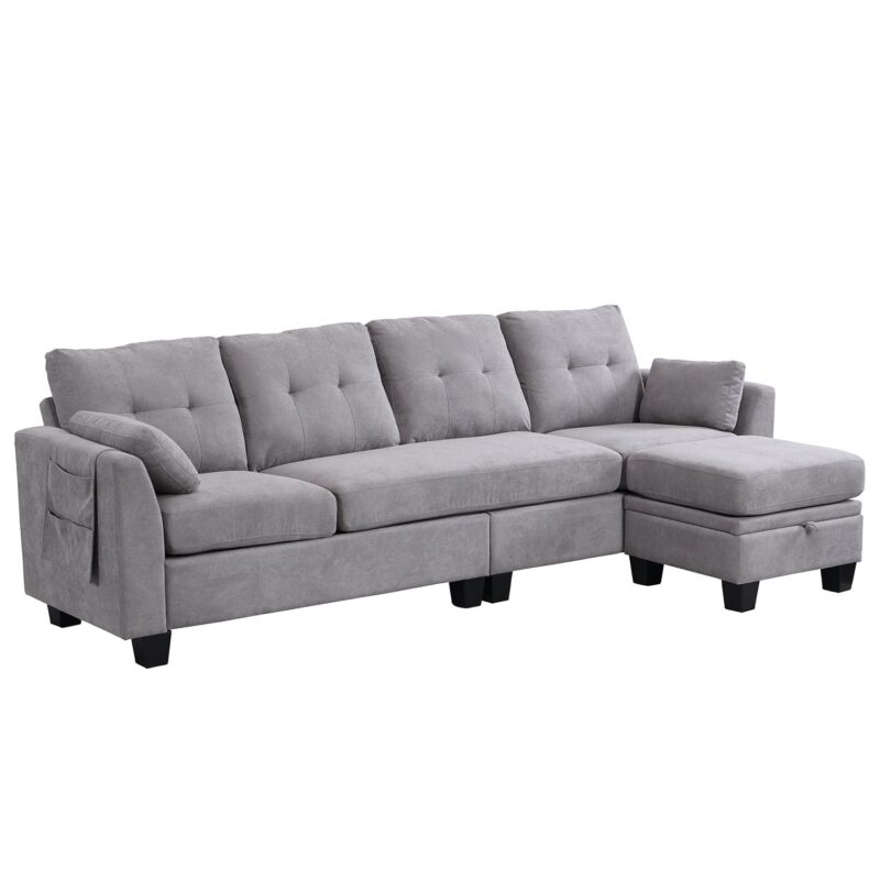 Brunswick Large 4-Seater Storage Chaise Sofa in Light Grey - Image 10