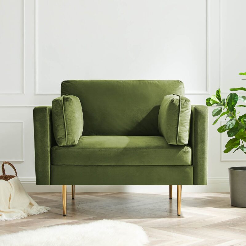 Pelham Moss Green Velvet Fabric Armchair - Image 2