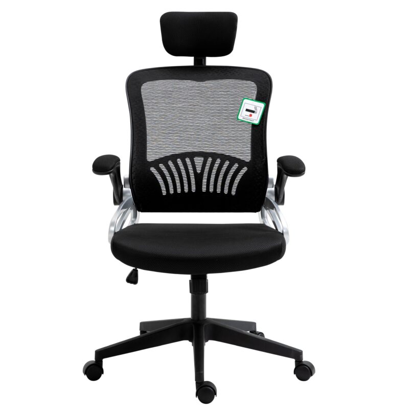 Mesh High Back Extra Padded Swivel Office Chair with Head Support & Adjustable Arms, Black - Image 2