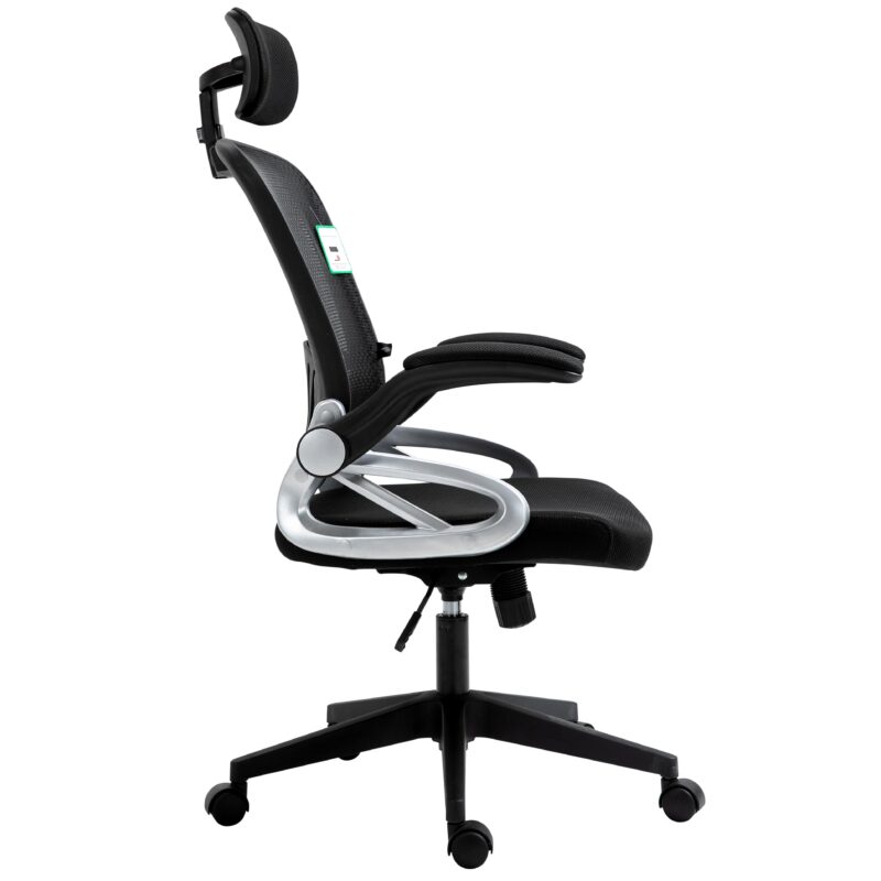 Mesh High Back Extra Padded Swivel Office Chair with Head Support & Adjustable Arms, Black - Image 3