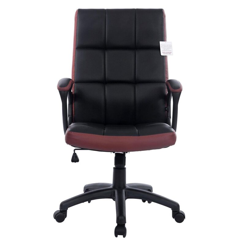 Waffle Contrasting Panels High Back PU Leather Swivel Executive Office Chair, Black & Brown - Image 2