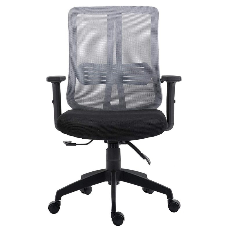 Grey Mesh Medium Back Executive Office Chair Swivel Desk Chair with Synchro-Tilt, Adjustable Armrests - Image 2