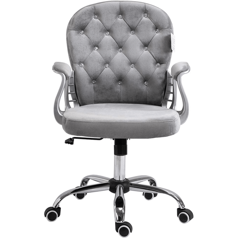 Grey Velvet Chesterfield Mid Back Swivel Chair - Image 2
