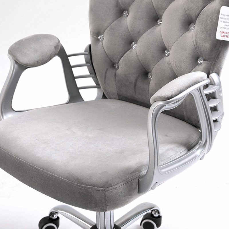 Grey Velvet Chesterfield Mid Back Swivel Chair - Image 6