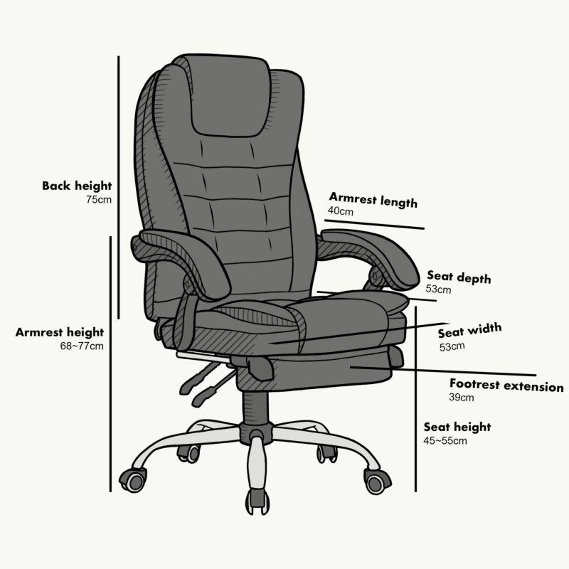 Executive Reclining Computer Desk Chair with Footrest, Headrest and Lumbar Cushion Support Furniture, MR34 Grey Fabric - Image 3