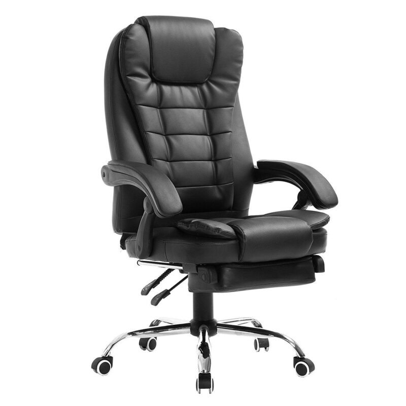 Luxury Extra Padded High Back Recline Faux Leather Relaxing Executive Chair With Footrest, MR34 Black - Image 3