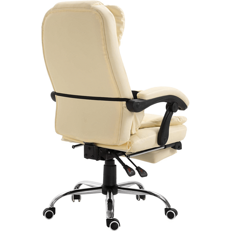 Executive Reclining Computer Desk Chair with Footrest, Headrest and Lumbar Cushion Support Furniture, MR34 Cream PU Leather - Image 5