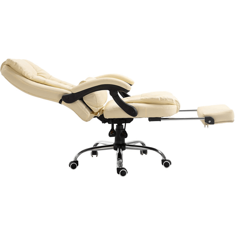 Executive Reclining Computer Desk Chair with Footrest, Headrest and Lumbar Cushion Support Furniture, MR34 Cream PU Leather - Image 7