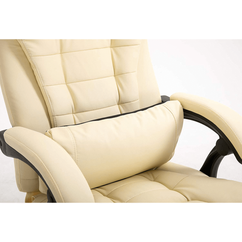 Executive Reclining Computer Desk Chair with Footrest, Headrest and Lumbar Cushion Support Furniture, MR34 Cream PU Leather - Image 9