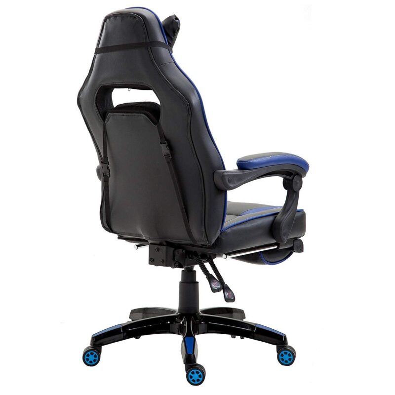 High Back Recliner Gaming Swivel Chair with Footrest & Adjustable Lumbar & Head Cushion, MR49 Black & Blue - Image 4