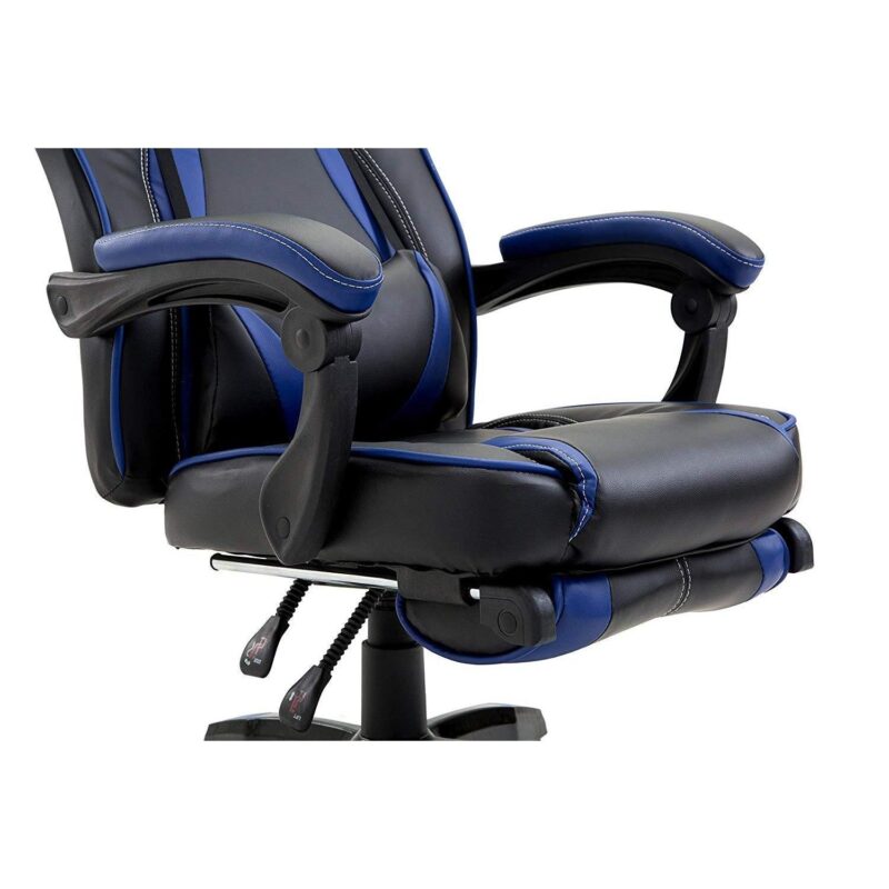High Back Recliner Gaming Swivel Chair with Footrest & Adjustable Lumbar & Head Cushion, MR49 Black & Blue - Image 8