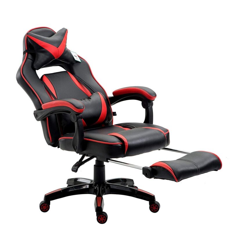 High Back Recliner Gaming Swivel Chair with Footrest & Adjustable Lumbar & Head Cushion, MR49 Black & Red - Image 2