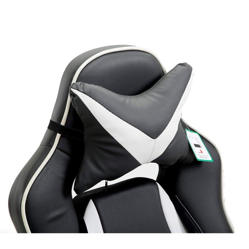 High Back Recliner Gaming Swivel Chair with Footrest & Adjustable Lumbar & Head Cushion, MR49 Black & White - Image 8