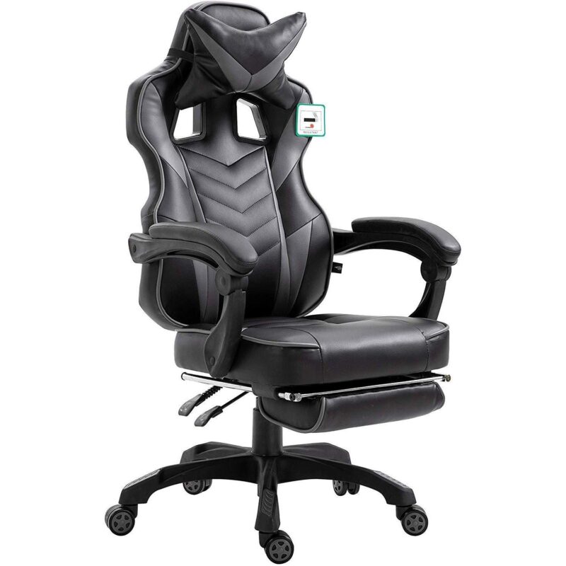 Cherry Tree Furniture High Back Recliner Gaming Chair with Cushion & Retractable Footrest Black & Grey - Image 2