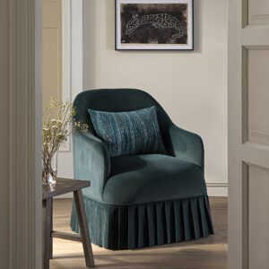 Calliope Skirted Armchair, Aegean Blue Velvet