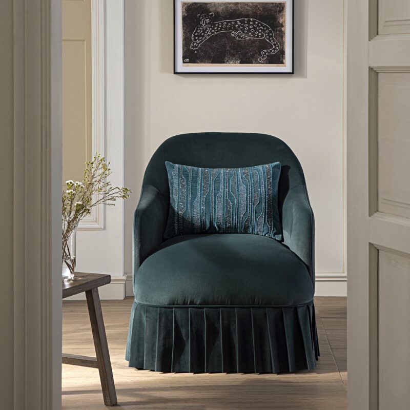 Calliope Skirted Armchair, Aegean Blue Velvet - Image 2