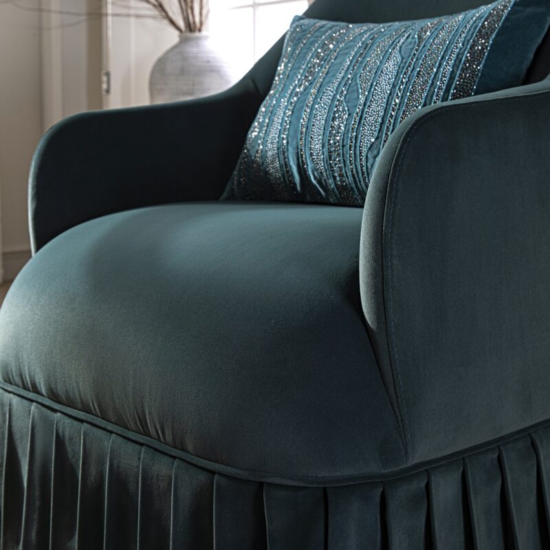 Calliope Skirted Armchair, Aegean Blue Velvet - Image 3