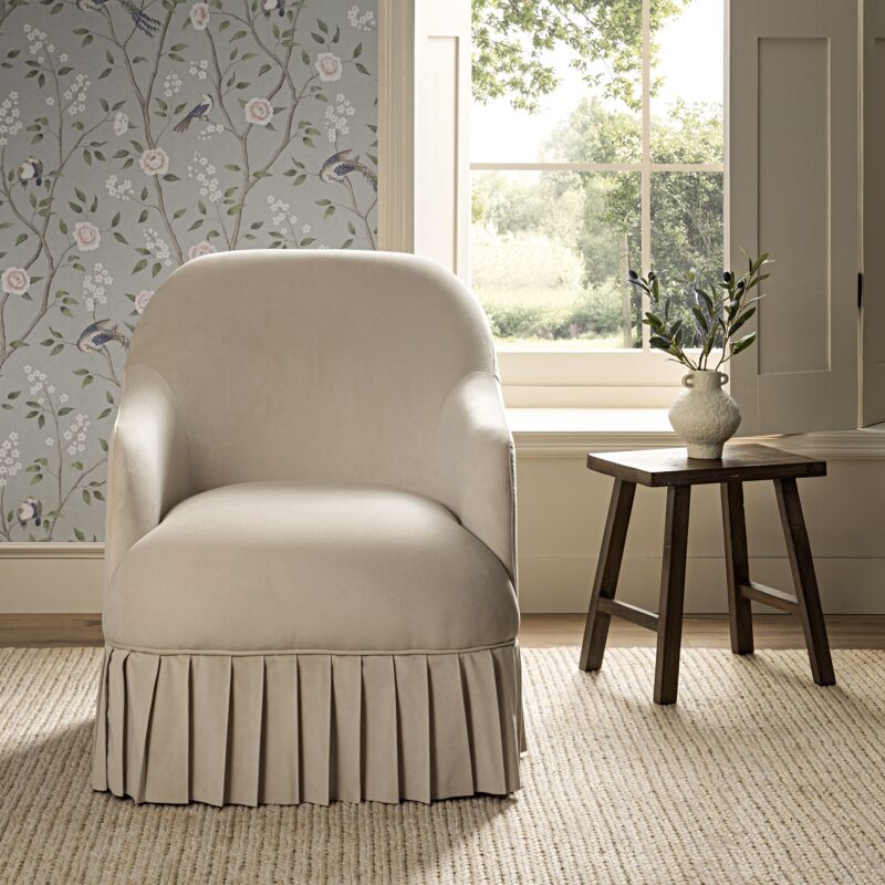 Calliope Skirted Armchair, Beige Velvet - Image 2