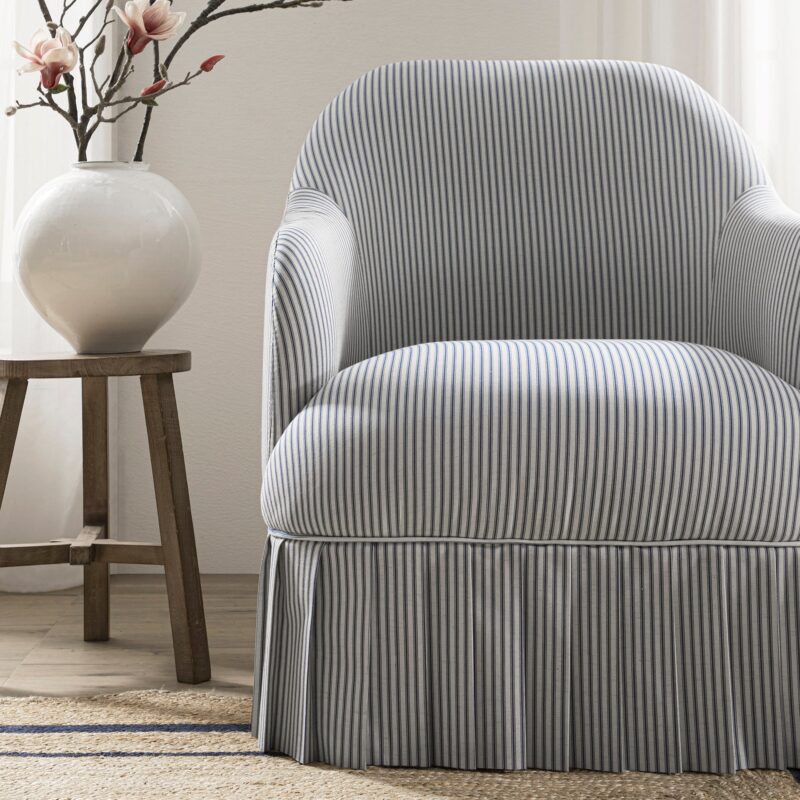 Calliope Skirted Armchair, Blue Striped - Image 4