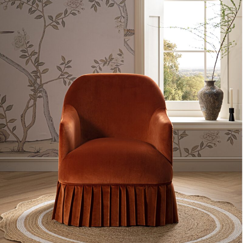 Calliope Skirted Armchair, Rust Velvet - Image 2