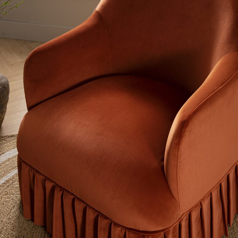 Calliope Skirted Armchair, Rust Velvet - Image 3