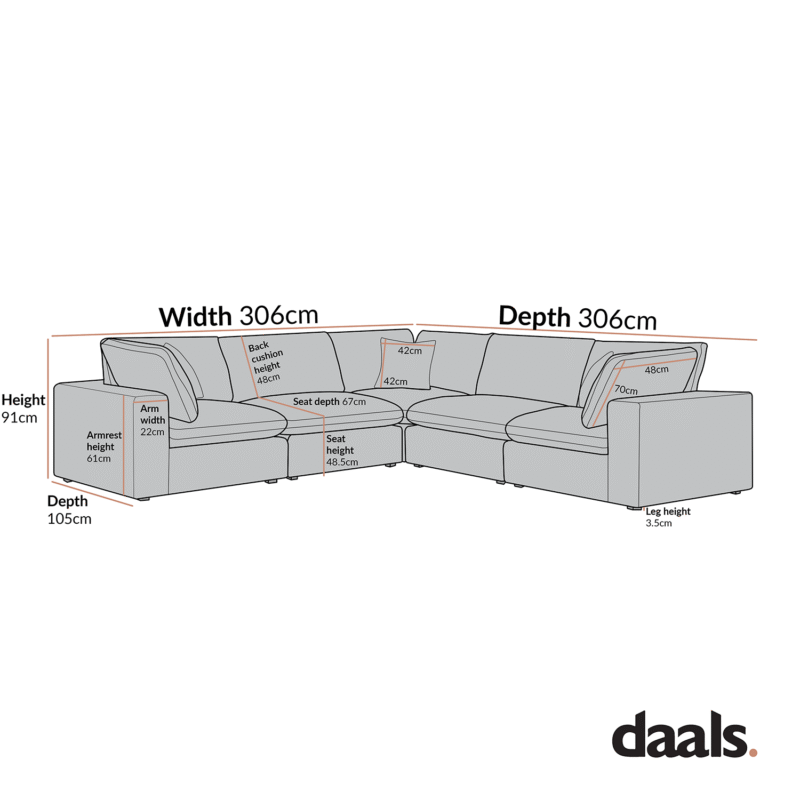 Lutyens Light Grey Linen Blend Modular Sofa, 5-Piece Corner Set - Image 3
