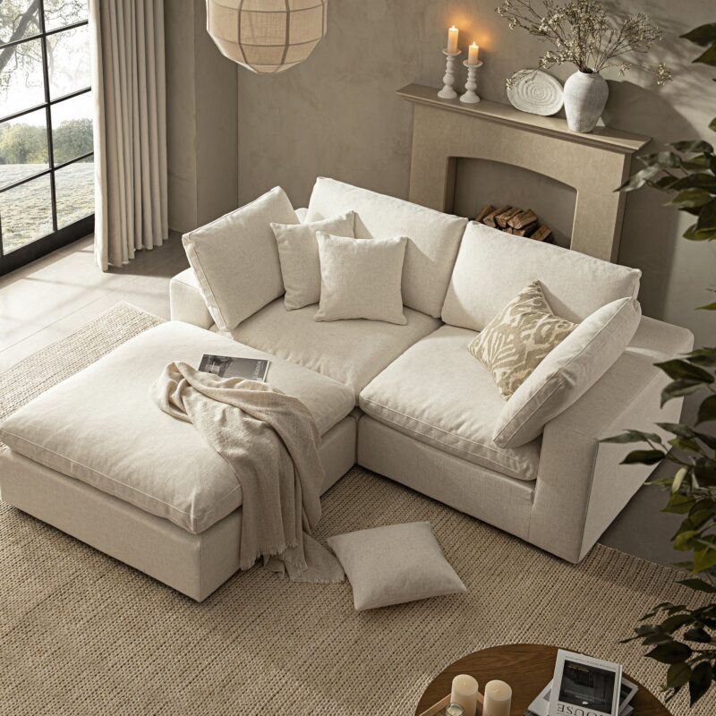 Lutyens Beige Linen Blend Modular Sofa, 2-Piece Chaise - Image 2
