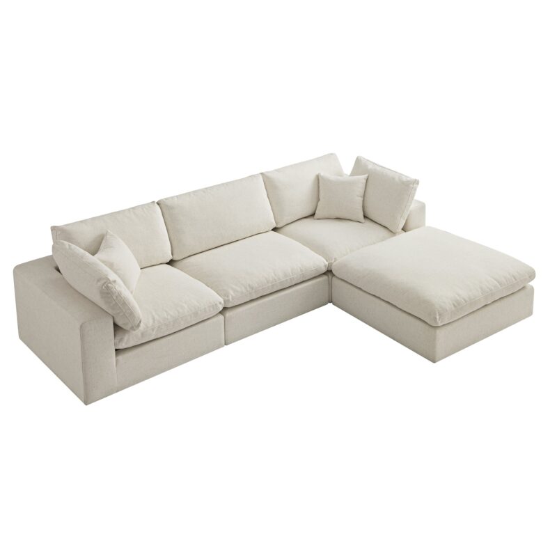 Lutyens Beige Linen Blend Modular Sofa, 3-Piece Chaise - Image 10