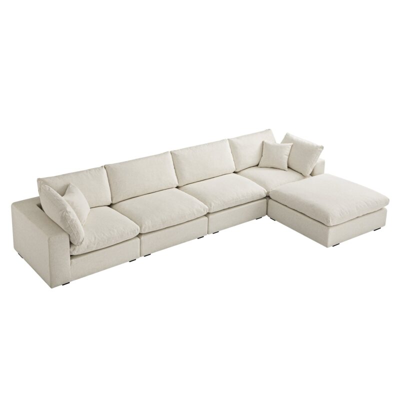 Lutyens Beige Linen Blend Modular Sofa, 4-Piece Chaise - Image 4