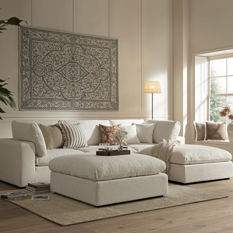 Lutyens Beige Linen Blend Modular Sofa, 3-Piece Chaise - Image 3