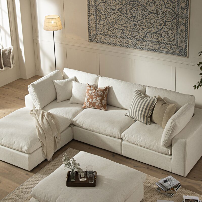 Lutyens Beige Linen Blend Modular Sofa, 3-Piece Chaise - Image 4