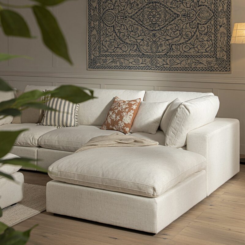 Lutyens Beige Linen Blend Modular Sofa, 3-Piece Chaise - Image 5
