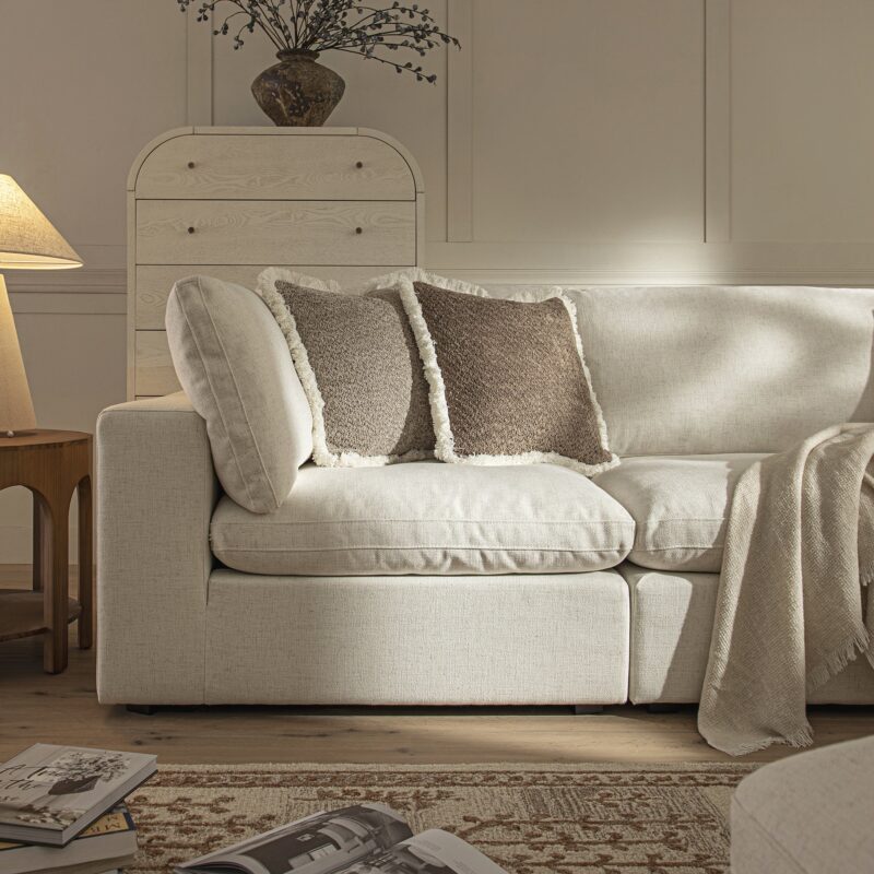 Lutyens Beige Linen Blend Modular Sofa, 3-Piece Chaise - Image 6