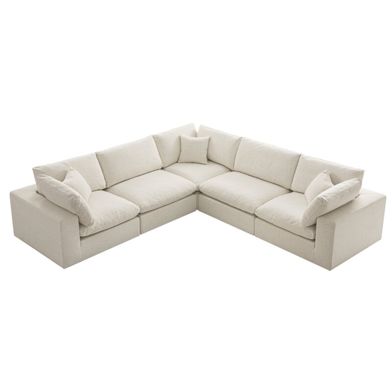 Lutyens Beige Linen Blend Modular Sofa, 5-Piece Corner Set - Image 5