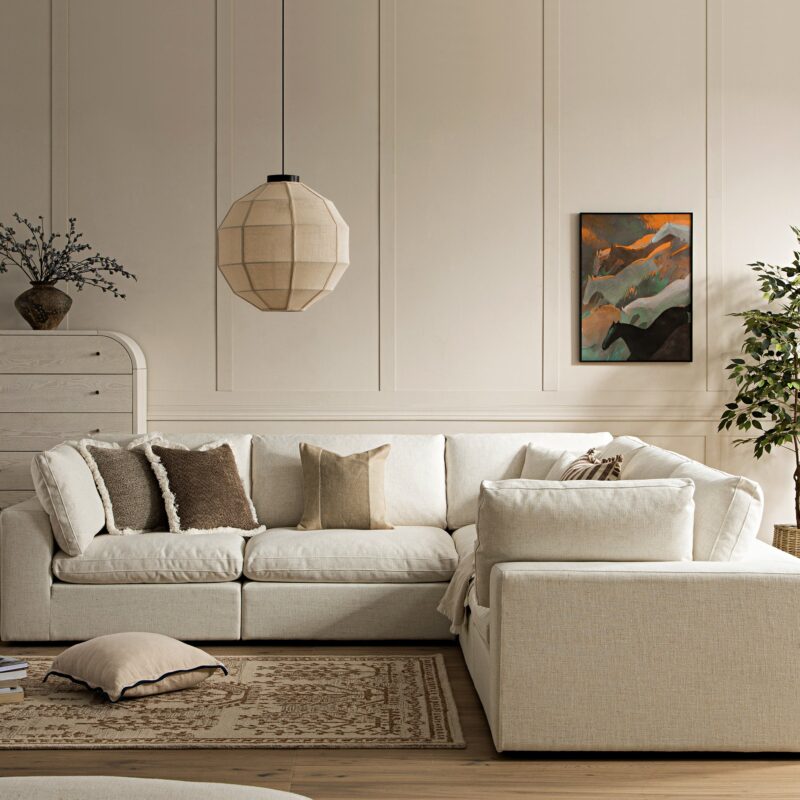 Lutyens Beige Linen Blend Modular Sofa, 5-Piece Corner Set - Image 2