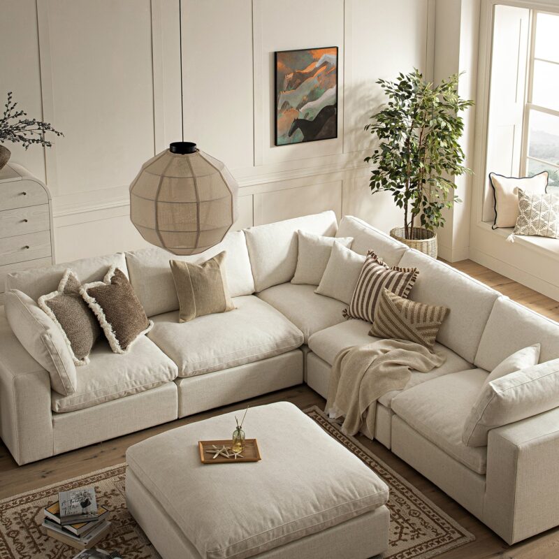 Lutyens Beige Linen Blend Modular Sofa, 5-Piece Corner Set - Image 3
