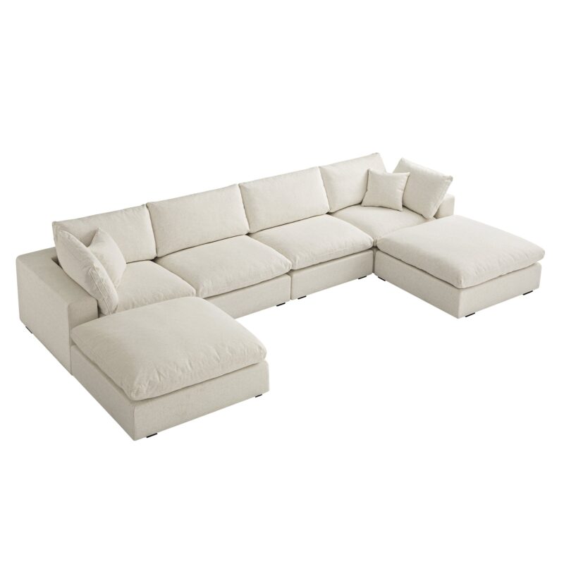 Lutyens Beige Linen Blend Modular Sofa, 6-Piece U-Shape Set - Image 4
