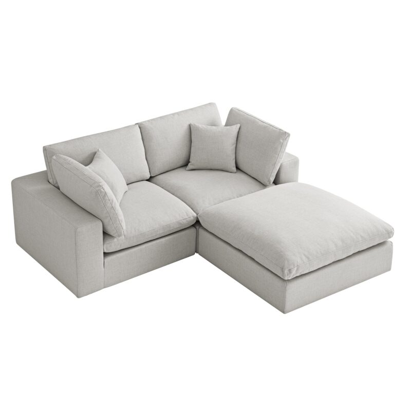Lutyens Light Grey Linen Blend Modular Sofa, 2-Piece Chaise - Image 9