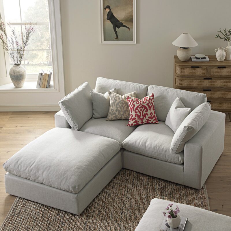 Lutyens Light Grey Linen Blend Modular Sofa, 2-Piece Chaise - Image 3