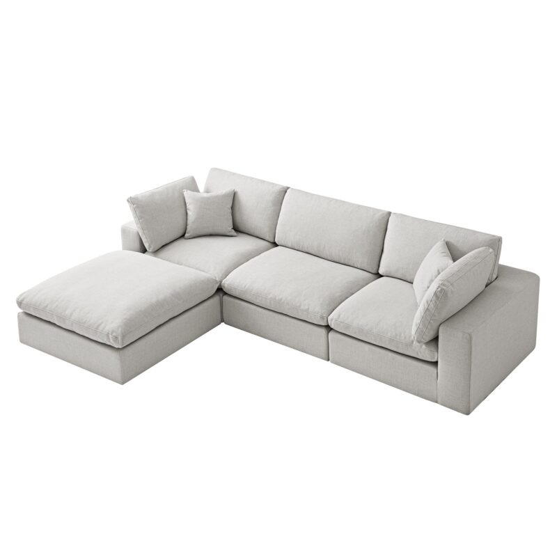 Lutyens Light Grey Linen Blend Modular Sofa, 3-Piece Chaise - Image 4