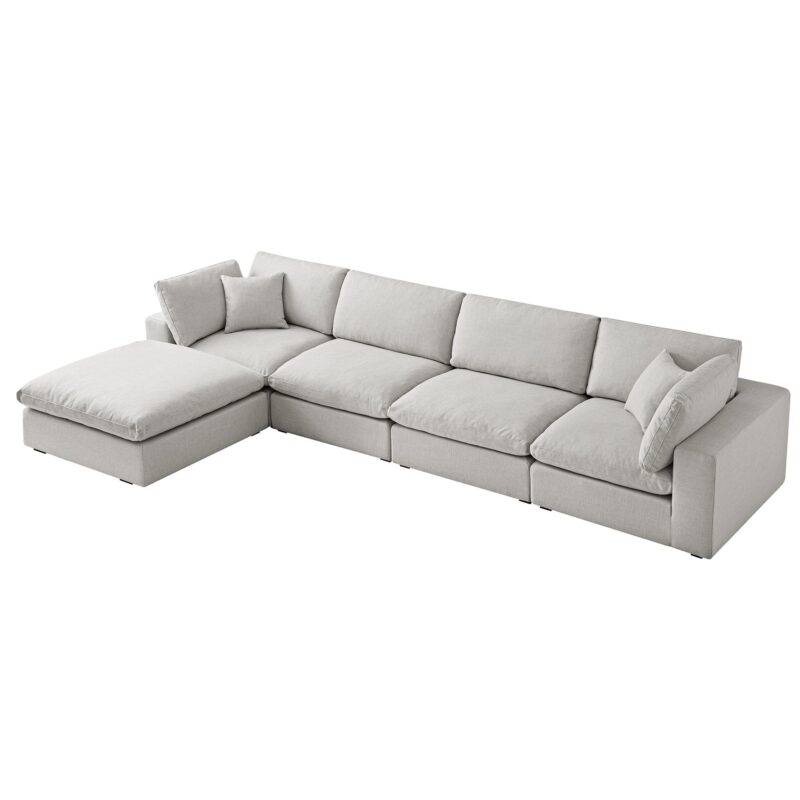 Lutyens Light Grey Linen Blend Modular Sofa, 4-Piece Chaise - Image 4