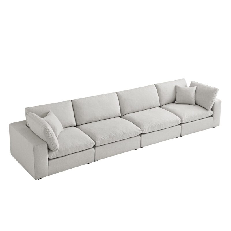 Lutyens Light Grey Linen Blend Modular Sofa, 4-Piece - Image 4