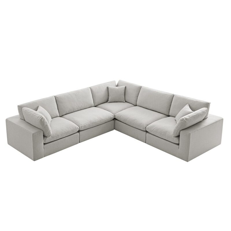 Lutyens Light Grey Linen Blend Modular Sofa, 5-Piece Corner Set - Image 2