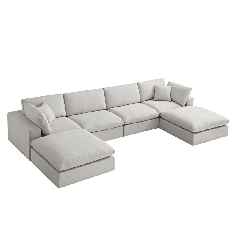 Lutyens Light Grey Linen Blend Modular Sofa, 6-Piece U-Shape Set - Image 4