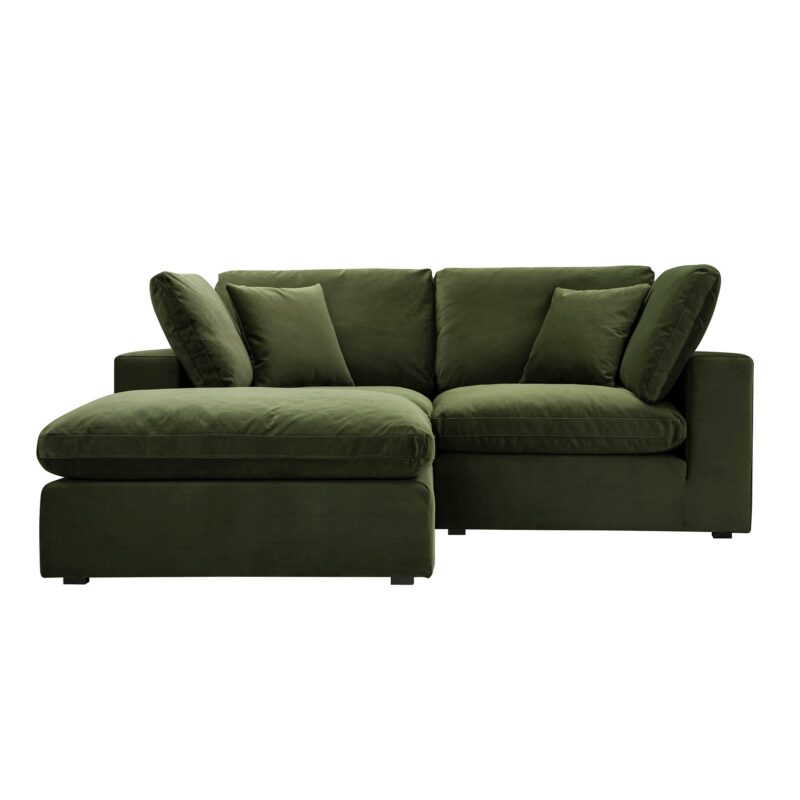 Lutyens Moss Green Velvet Modular Sofa, 2-Piece Chaise - Image 7