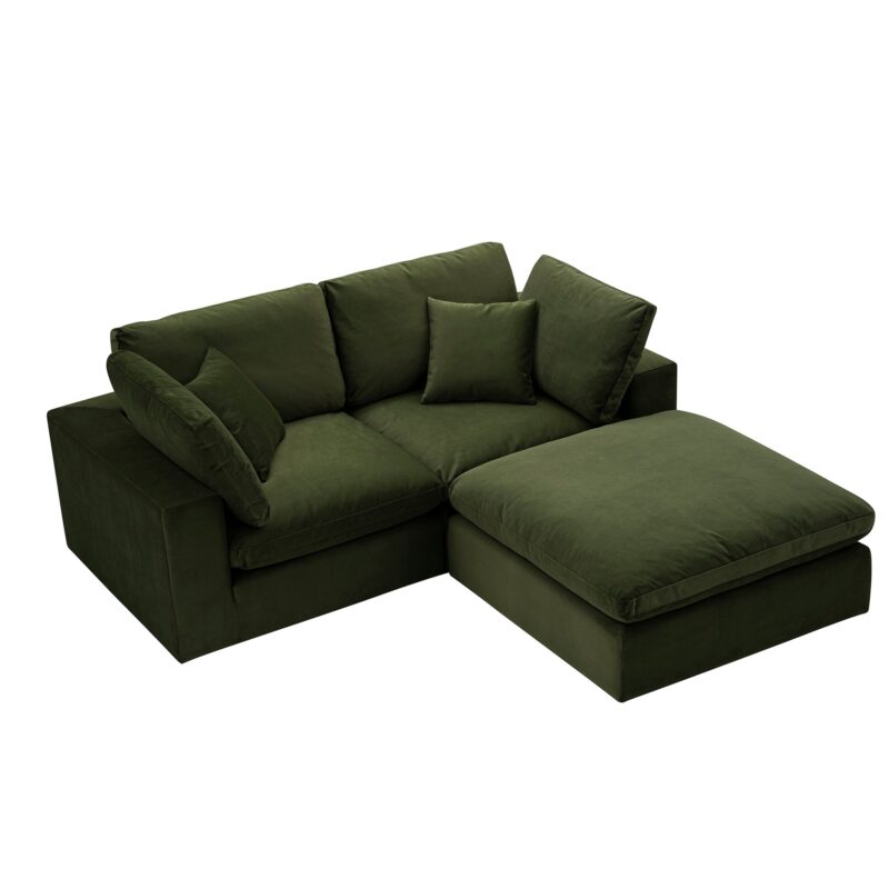 Lutyens Moss Green Velvet Modular Sofa, 2-Piece Chaise - Image 9