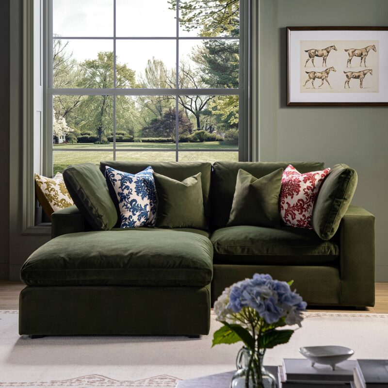 Lutyens Moss Green Velvet Modular Sofa, 2-Piece Chaise - Image 2