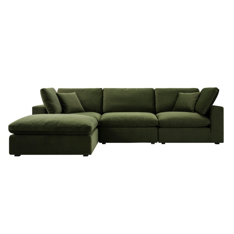 Lutyens Moss Green Velvet Modular Sofa, 3-Piece Chaise - Image 2